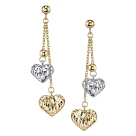 14K Two Tone Dangle Heart Earrings