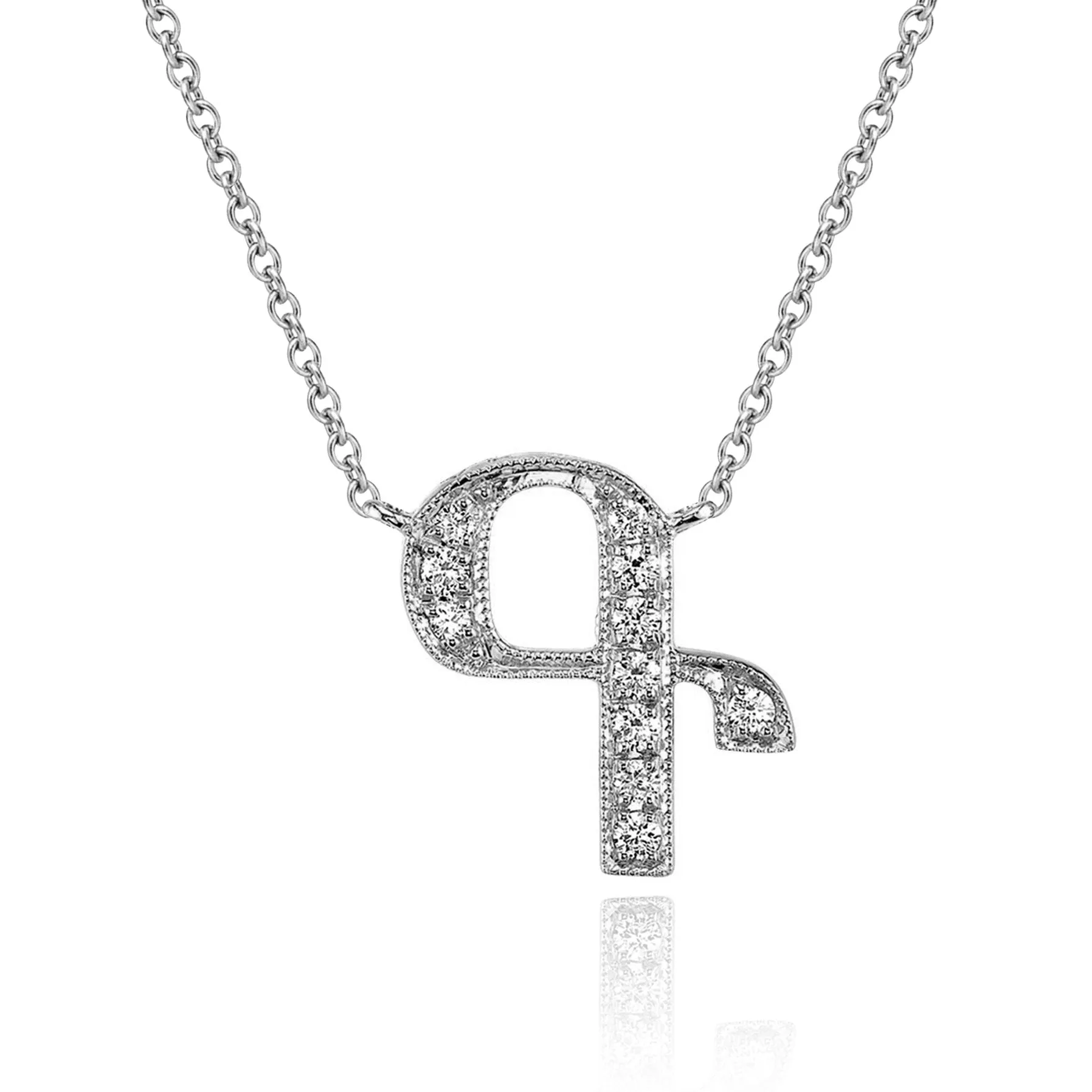 14K White Gold Armenian Initial Diamond Necklace