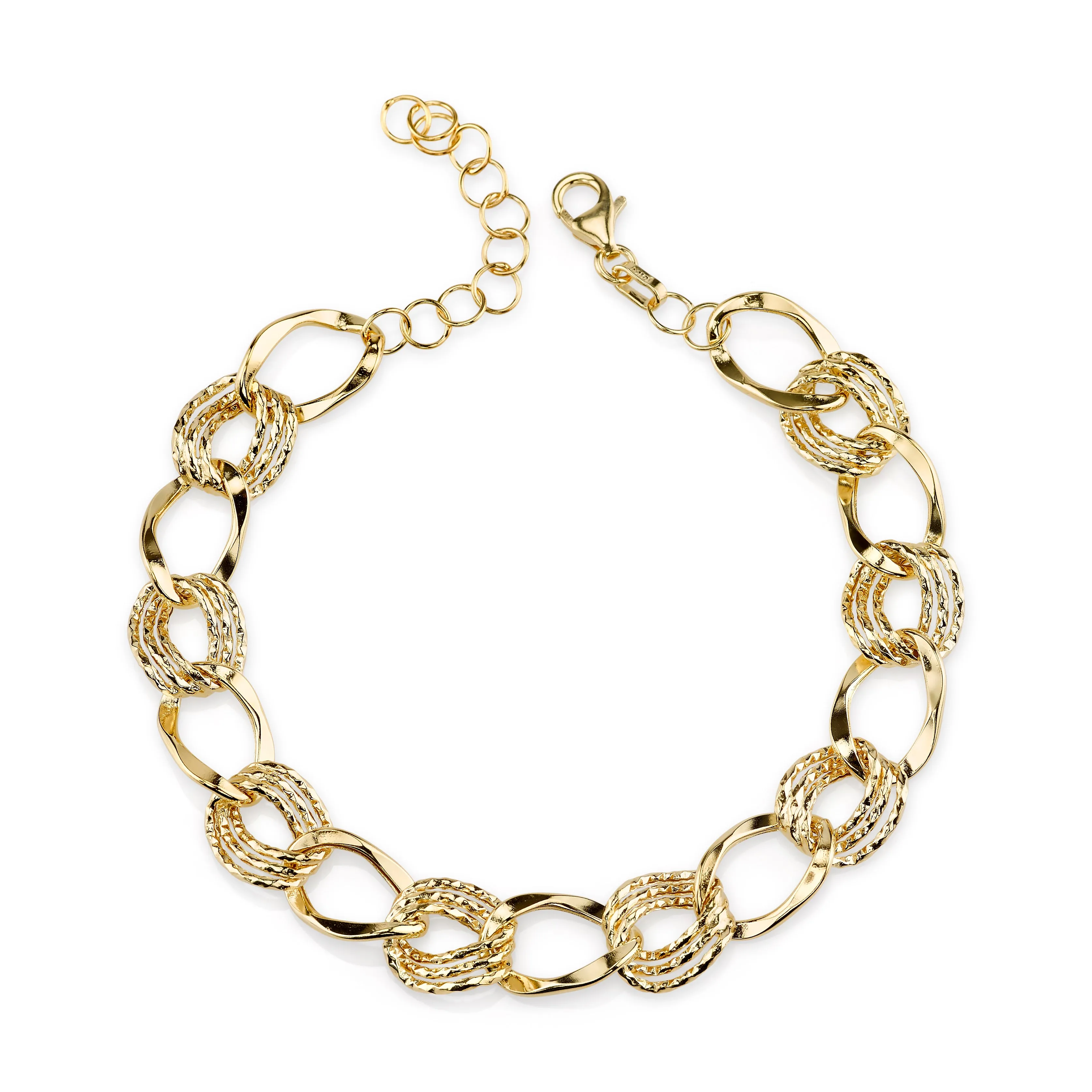 14K Yellow Gold Chain Link Bracelet 7" With Extension