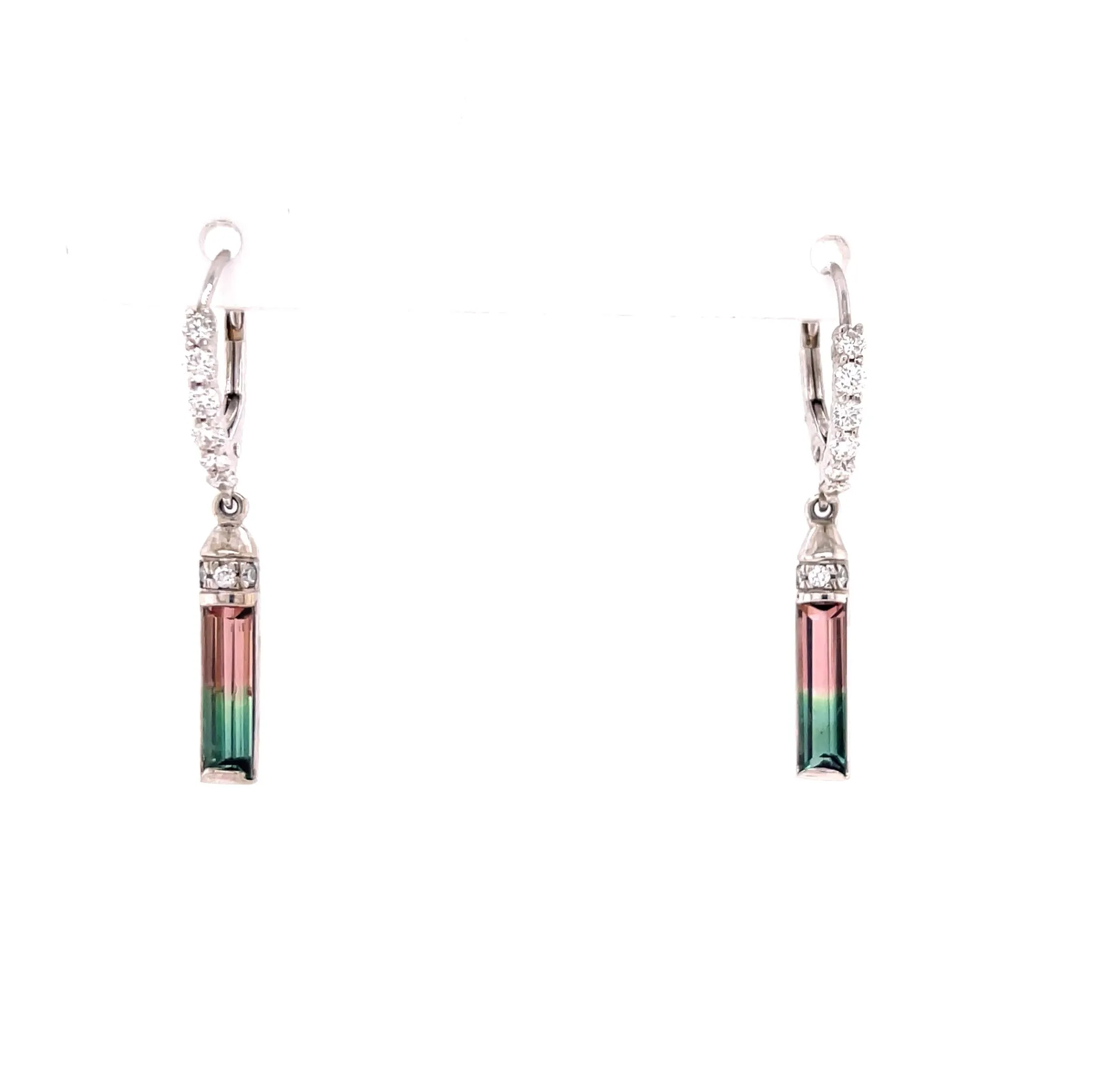 14KW Bicolor Tourmaline & Diamond Custom Fashion Earrings