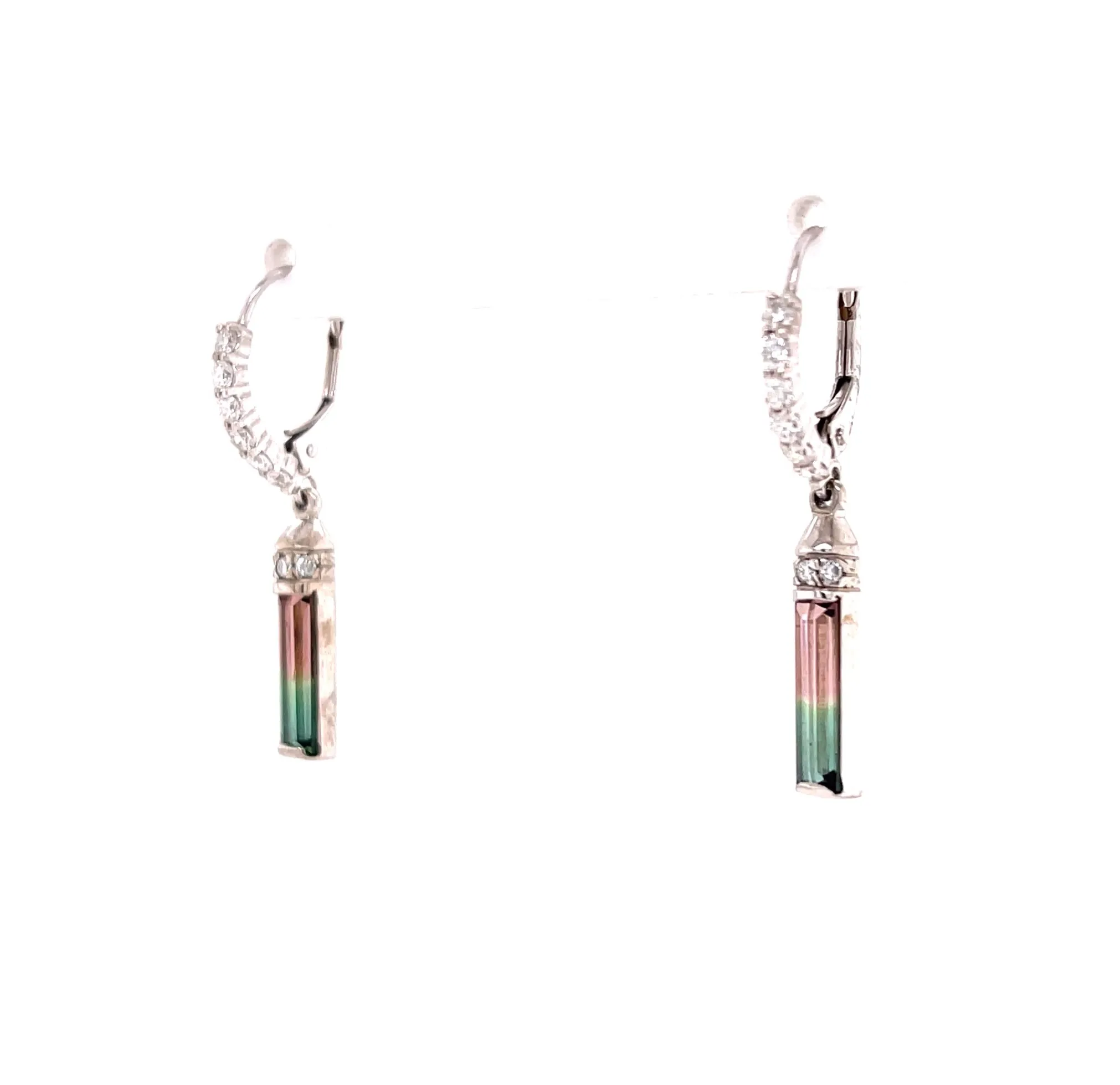 14KW Bicolor Tourmaline & Diamond Custom Fashion Earrings