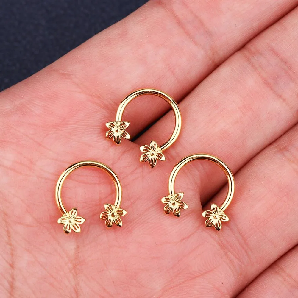 16G/18G Gold Flower Helix Earring Horseshoe Septum Ring