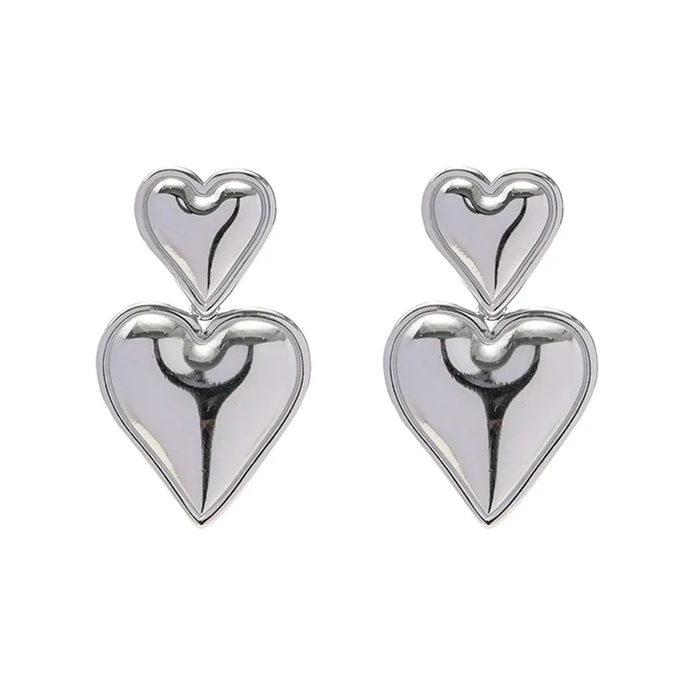 18K Gold Plated Stainless Steel Double Heart Shaped Fashion Jewelry Earring