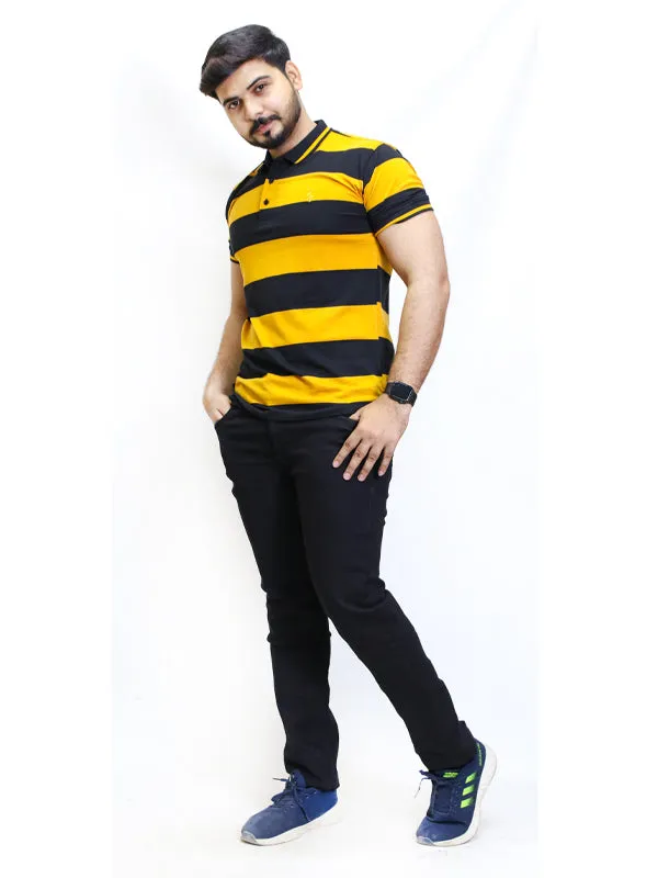 AB Men's Polo T-shirt Striped Black - Yellow