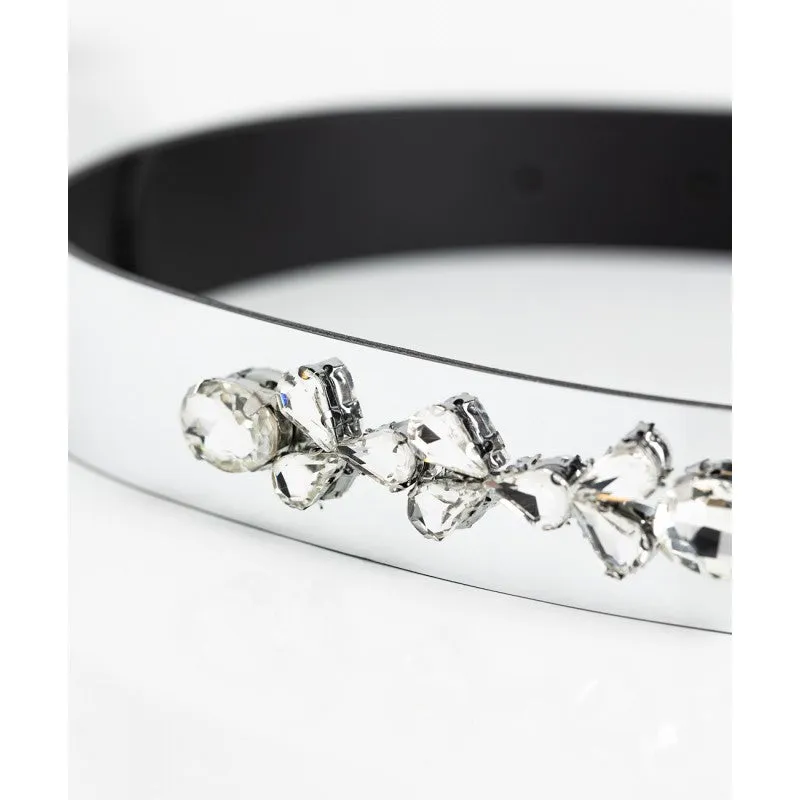 Access Fashion Metallic Silver Belt With Rhinestones