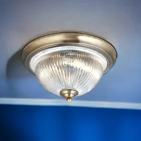 American Diner 1 Light Brass & Ribbed Glass Ceiling Flush