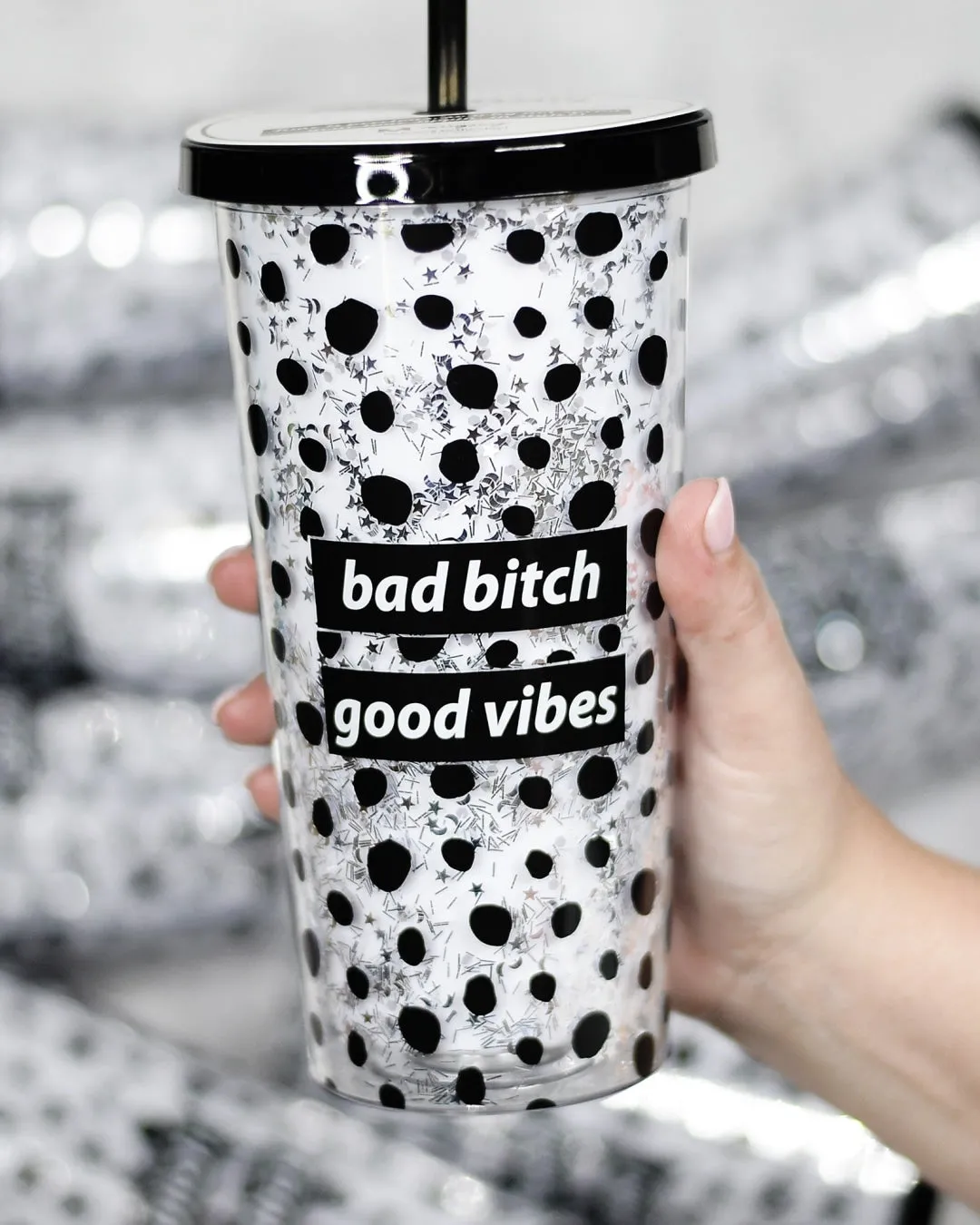 Bad Bitch Good Vibes Glitter Tumbler