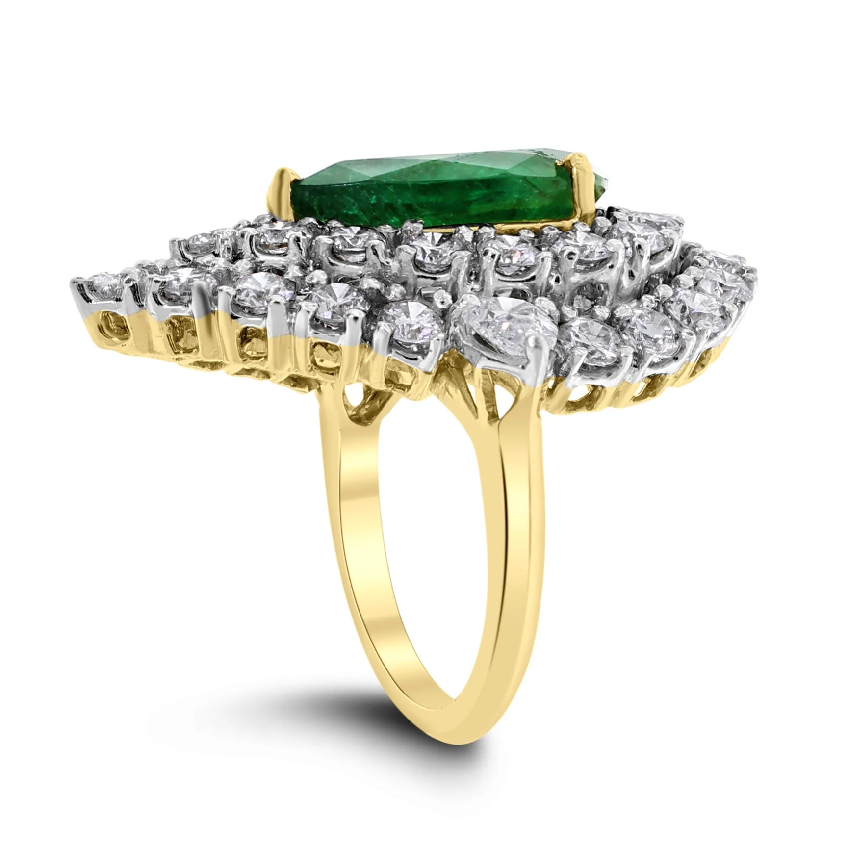 Beauvince Yana Pear Emerald & Diamond Halo Ring (8.96 cts Emerald & Diamonds) in Gold