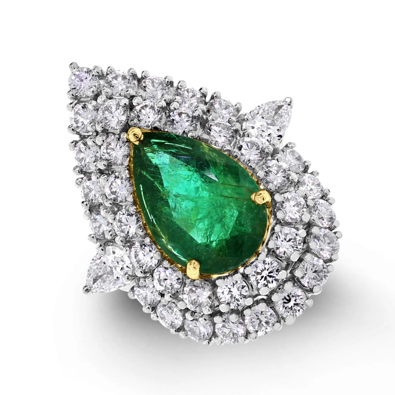 Beauvince Yana Pear Emerald & Diamond Halo Ring (8.96 cts Emerald & Diamonds) in Gold