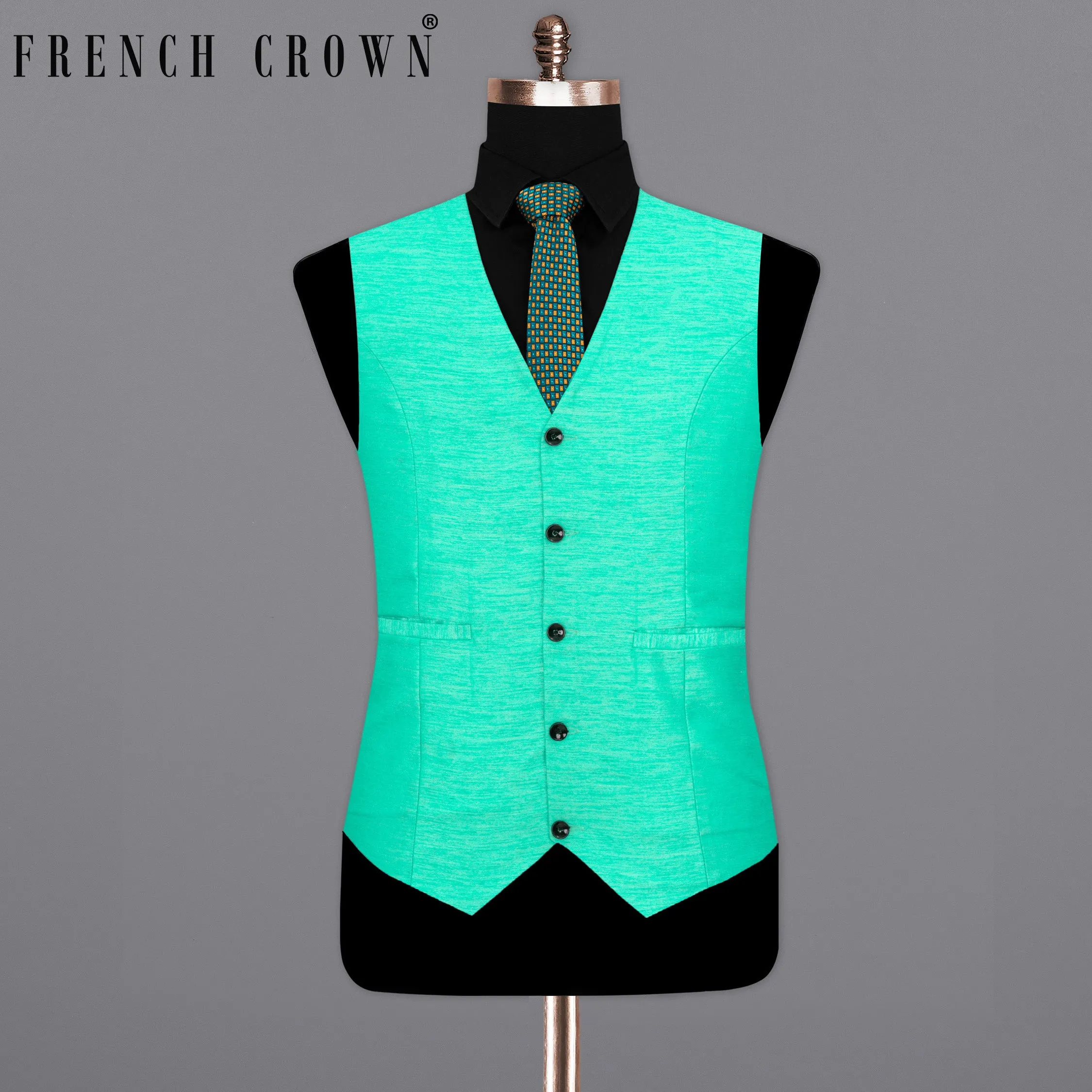 Bright Turquoise Textured  Waistcoat