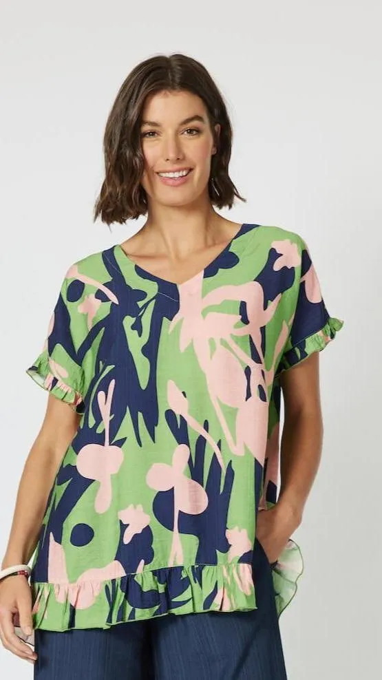 Como Ruffled Printed Top - Green