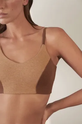 Contoured Crop Top  Organic Cotton Rib / Camel & Brown