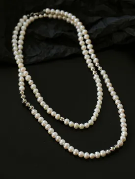 Fashion Freshwater Pearl Long Silver Necklace