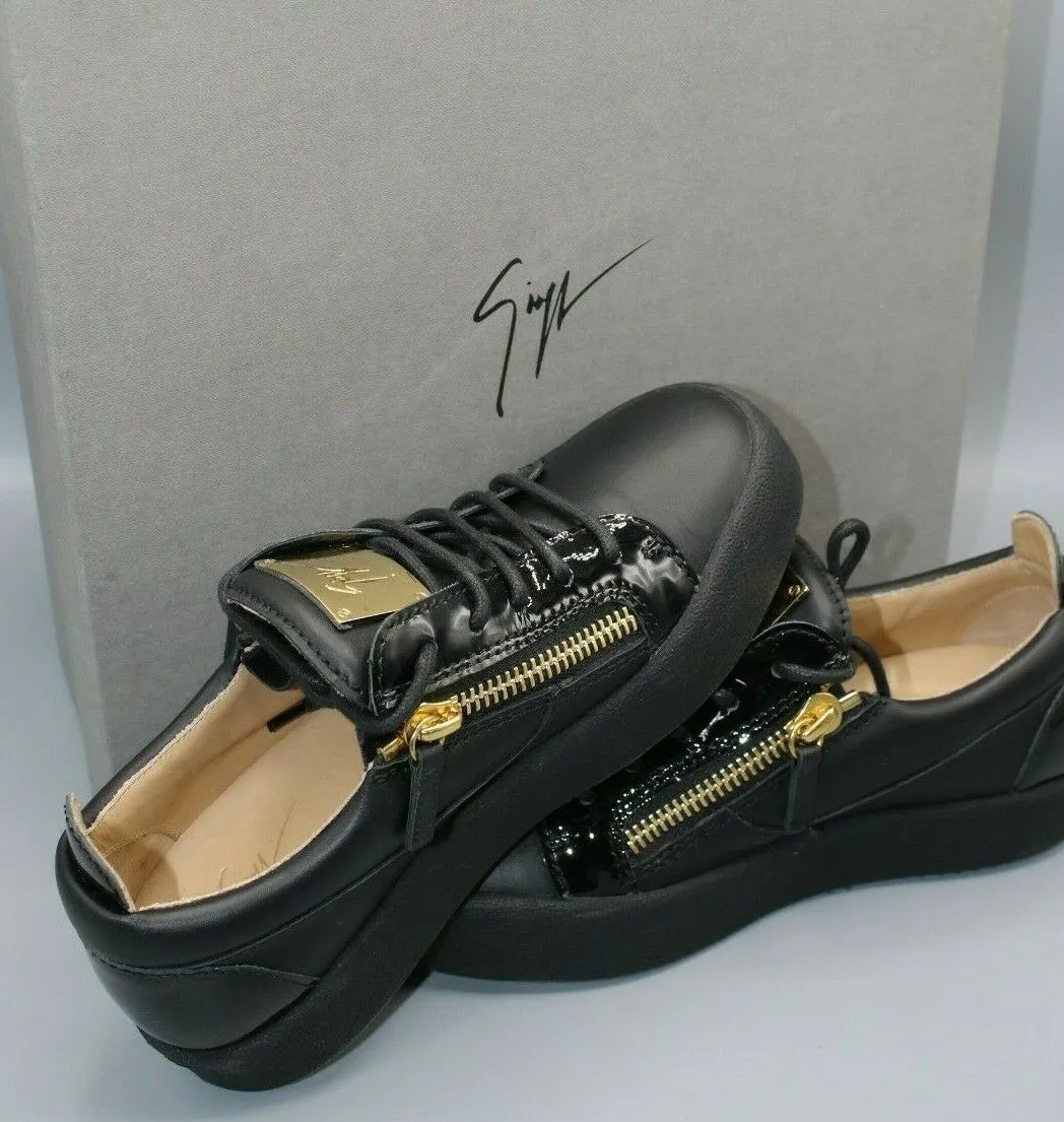 Giuseppe Zanotti May London Low-Top Black w/Gold Trim Size 36.5 EUR / 5.5 US