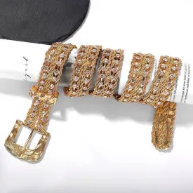 Gold Thick Chain Metal Belt With Crystals