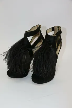 Jimmy Choo Black Ostrich Feather Teazer Sandals Size 36.5/6.5