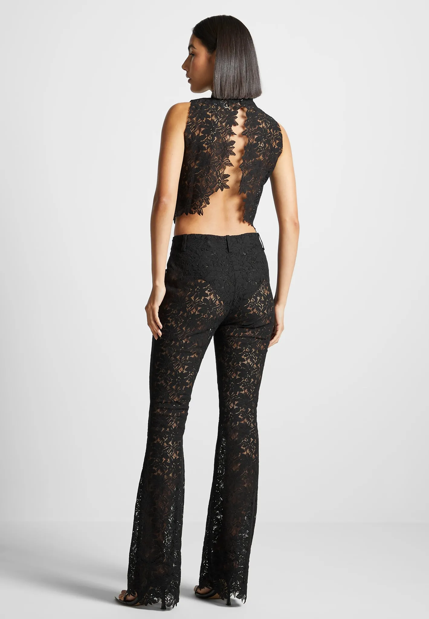 Lace Open Back Top - Black