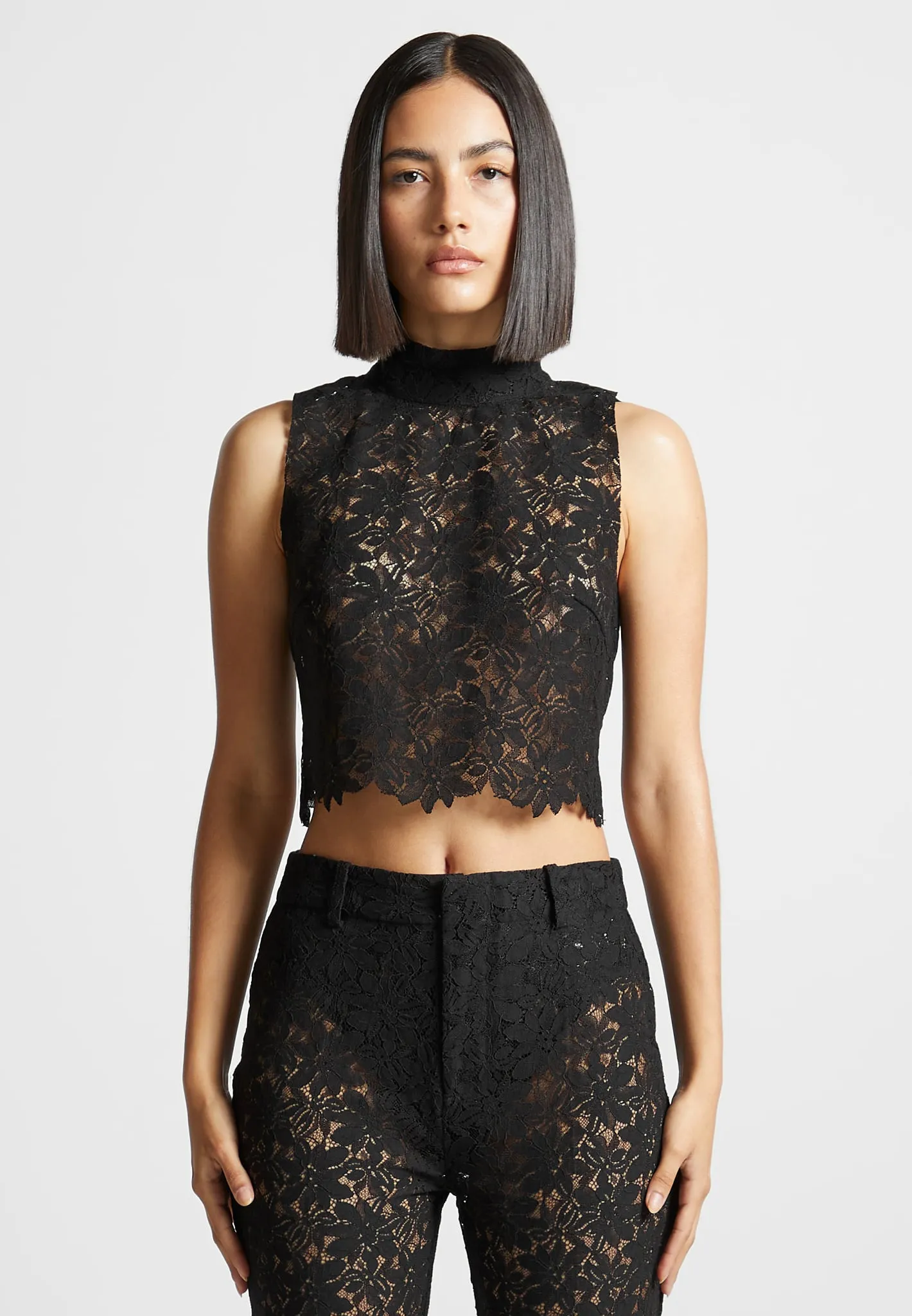 Lace Open Back Top - Black