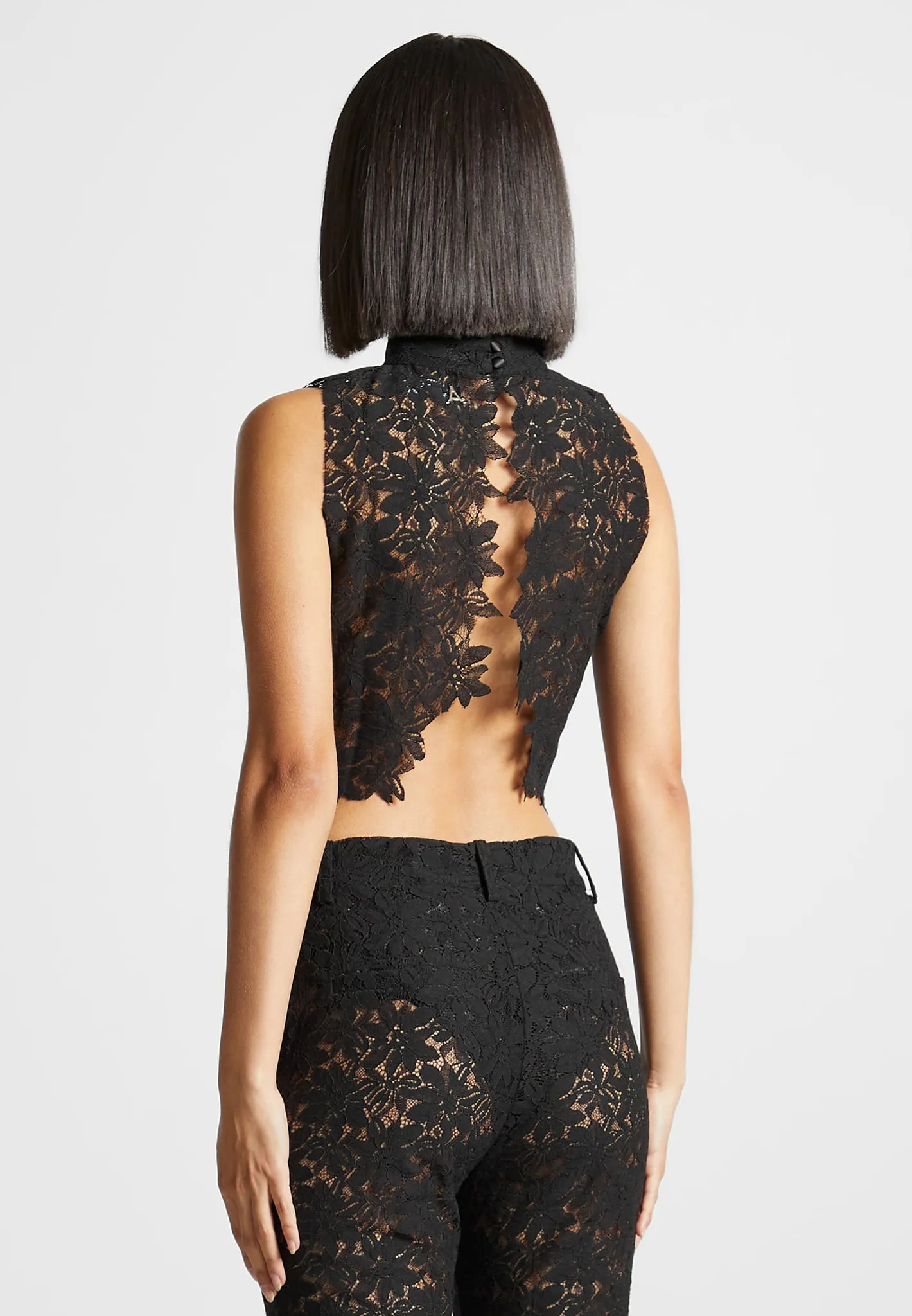 Lace Open Back Top - Black