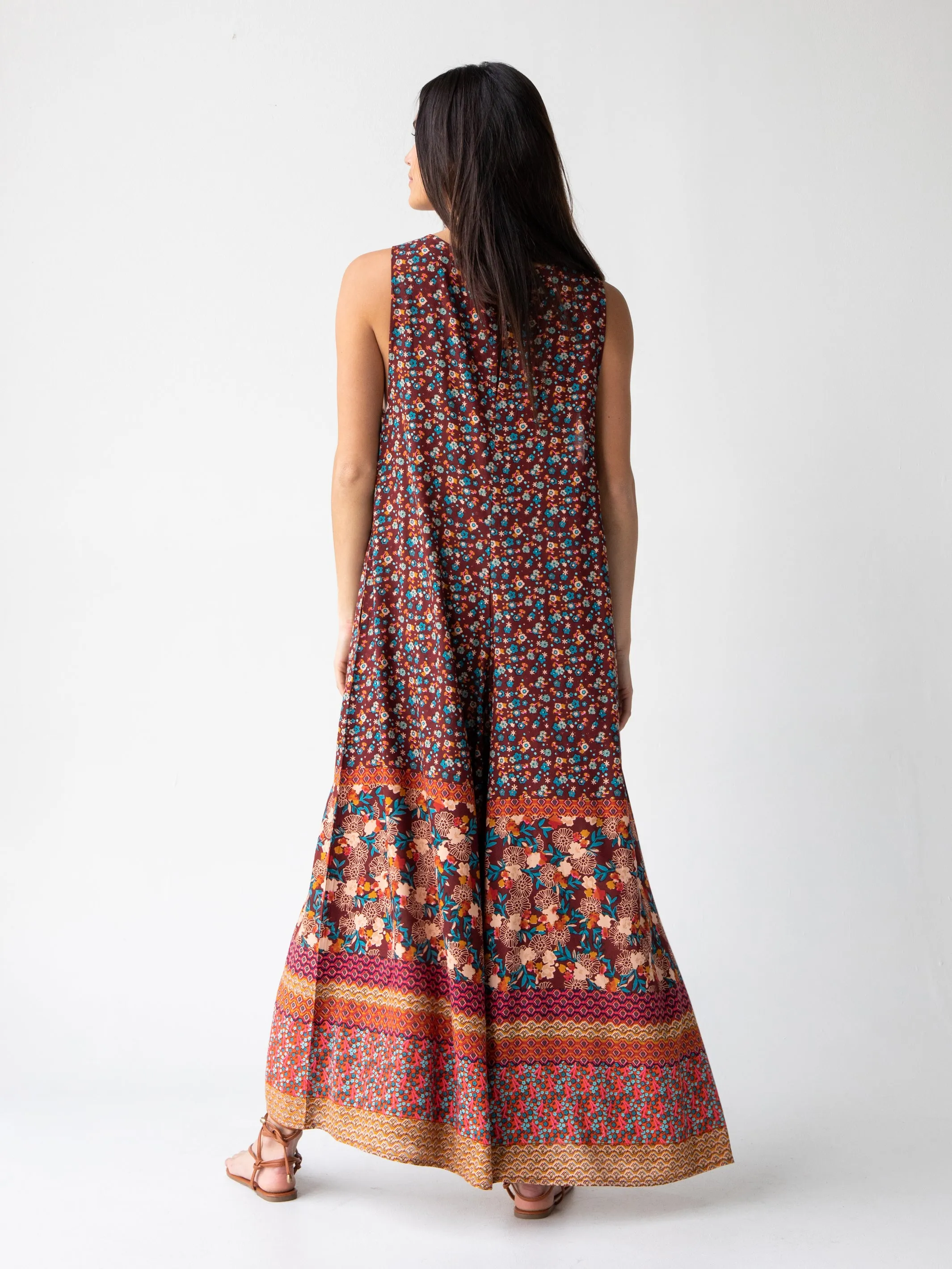 Let's Just Go Wide-Leg Jumpsuit - Tan Border Print