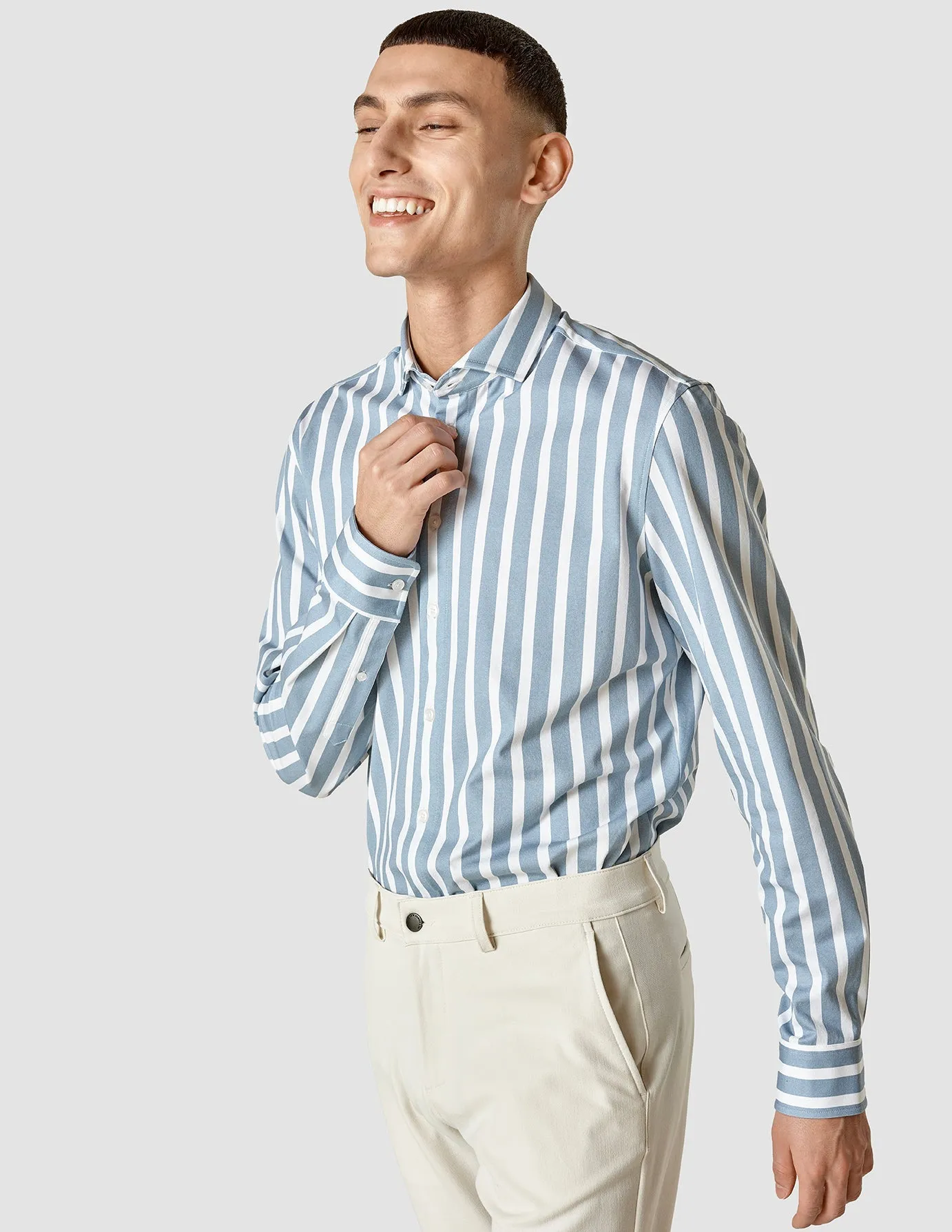 Lightweight Classic Shirt Bold Stripes Light Blue Regular