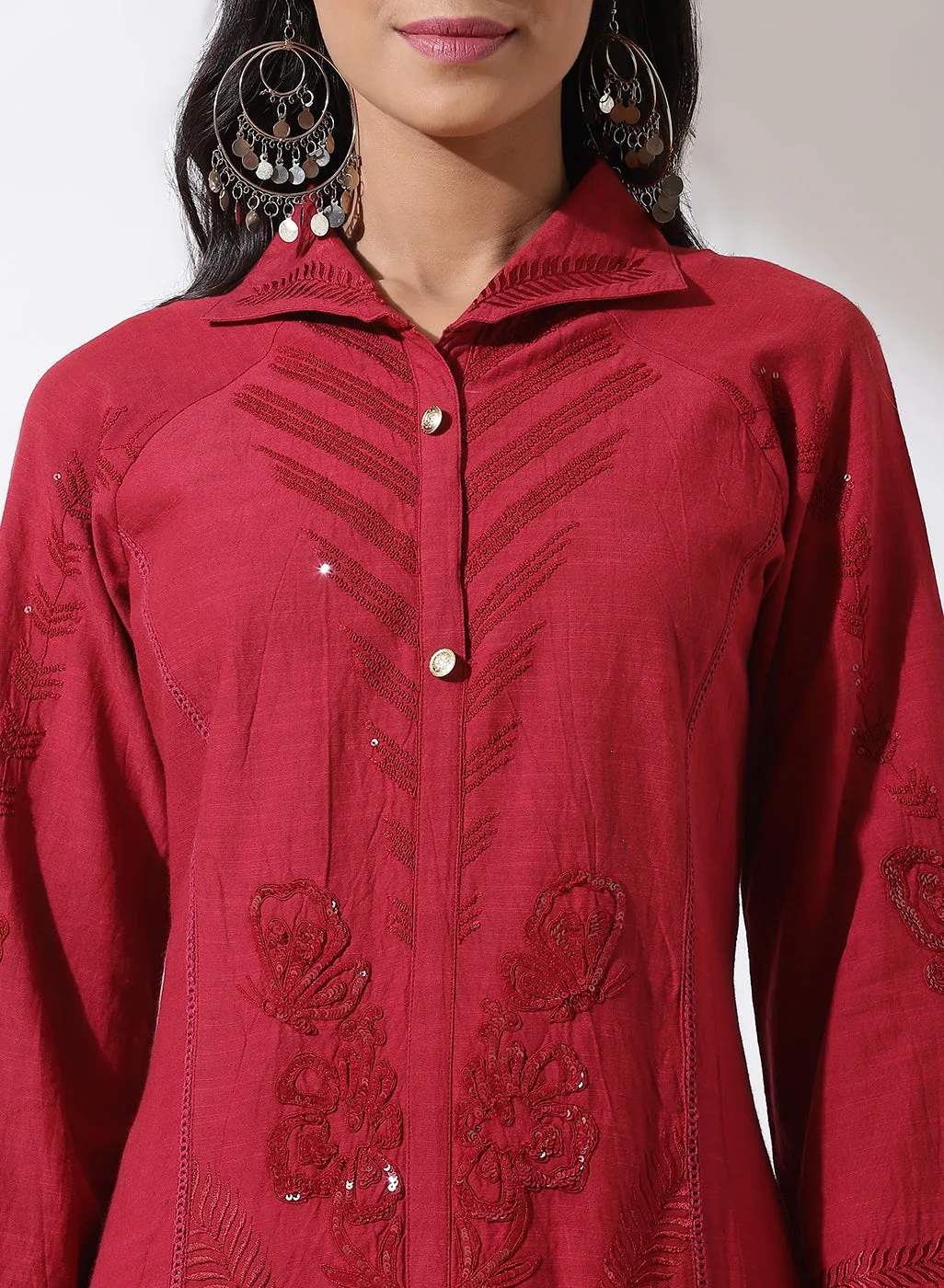 Maroon Solid Kurta