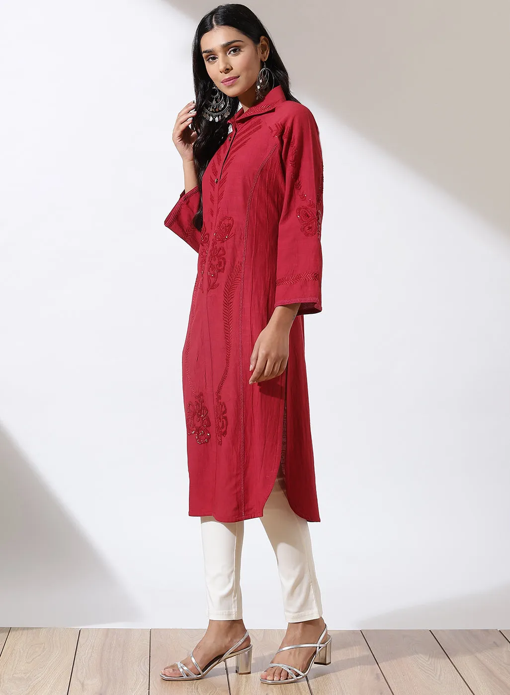 Maroon Solid Kurta