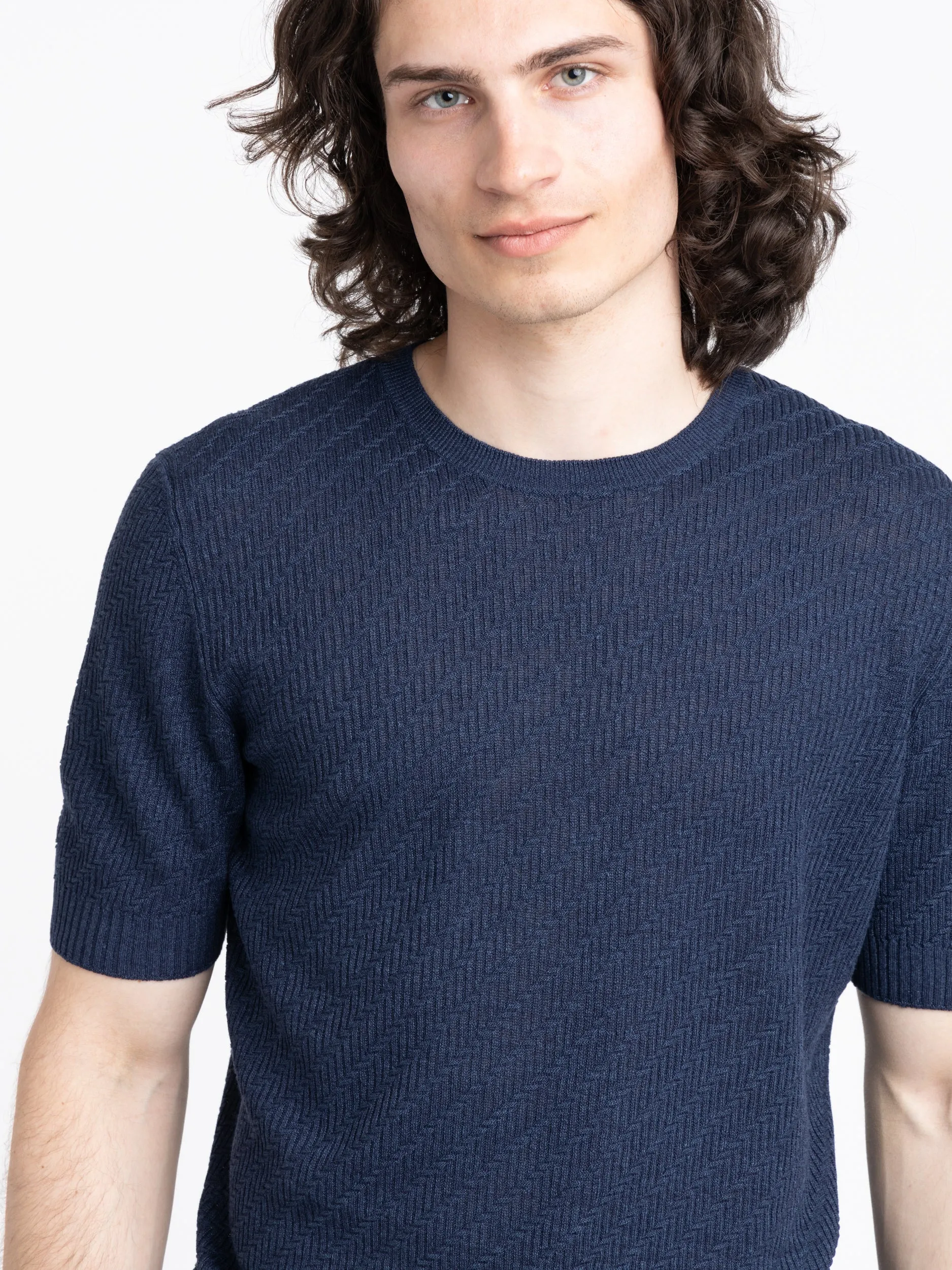 Navy Short Sleeve Crewneck Knit