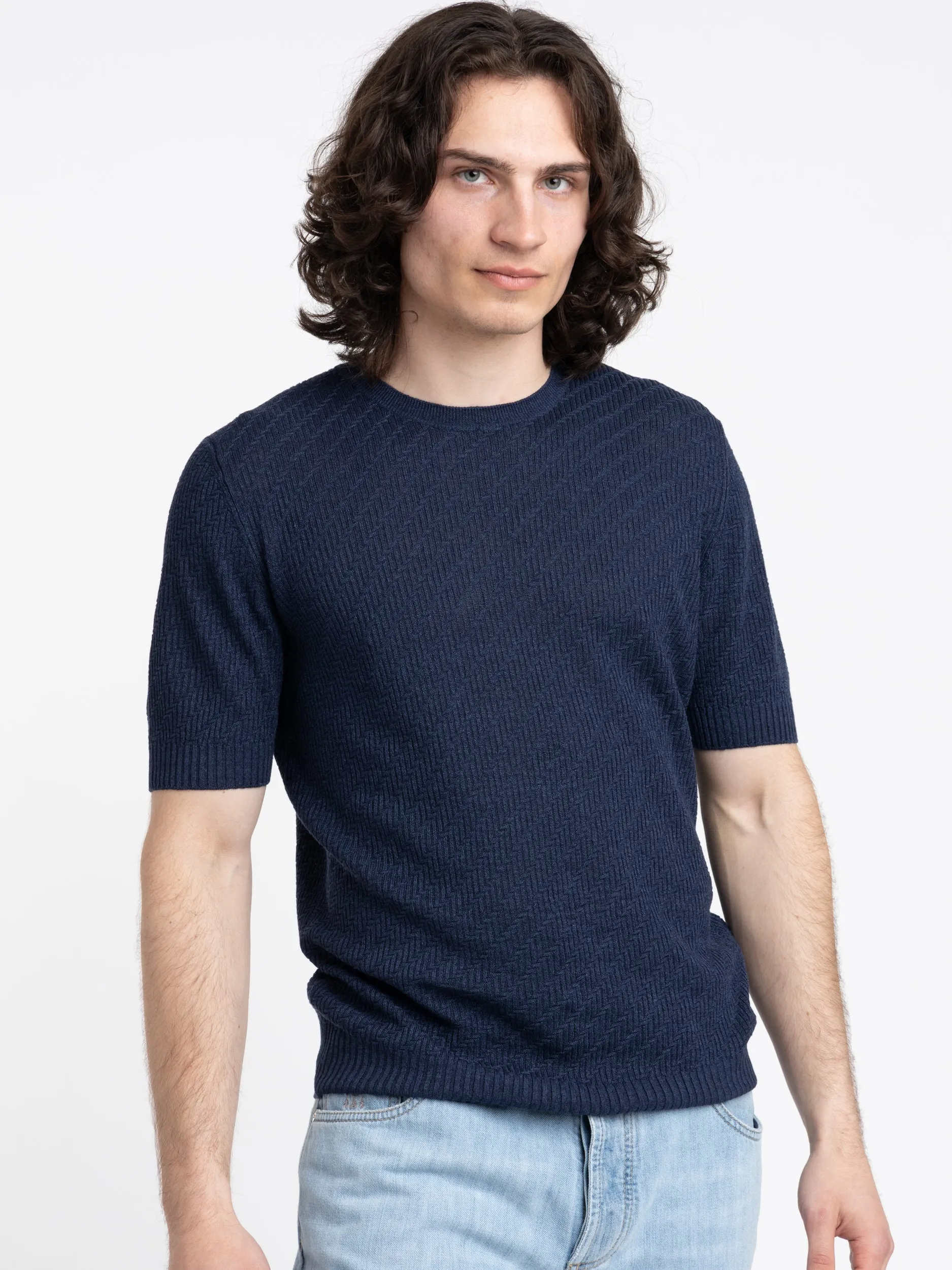 Navy Short Sleeve Crewneck Knit