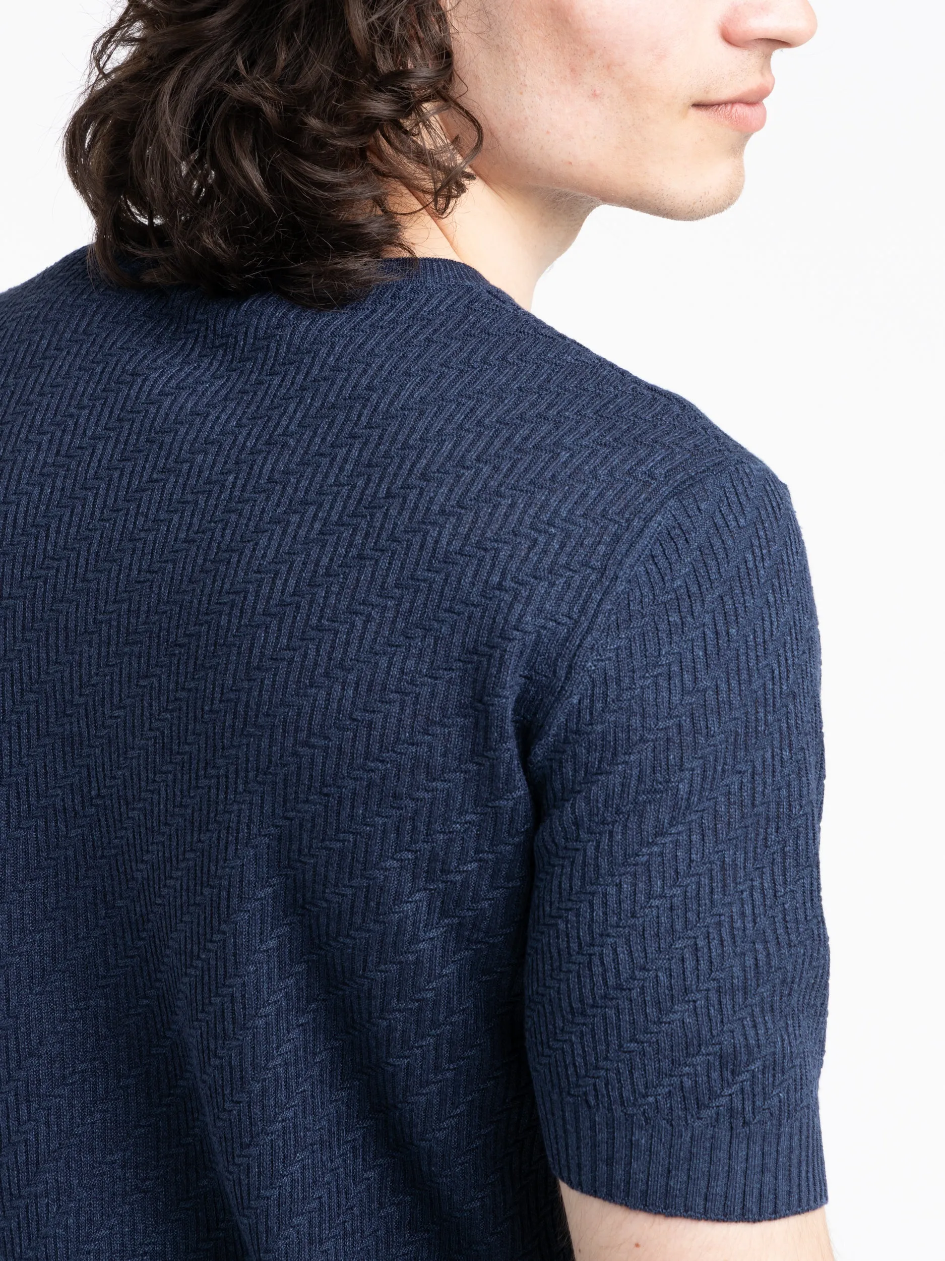 Navy Short Sleeve Crewneck Knit