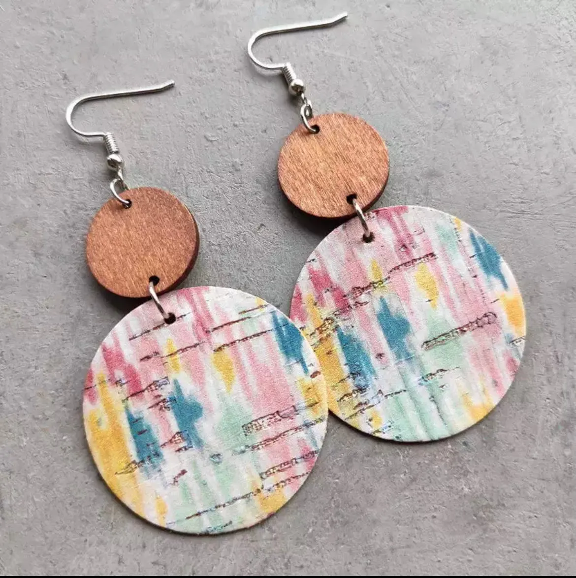 Pastel Wood and Cork Earrings