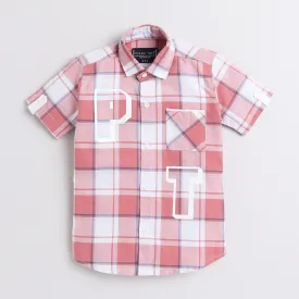 Polka Tots Half  Sleeve Checks Shirt P T Print - Peach