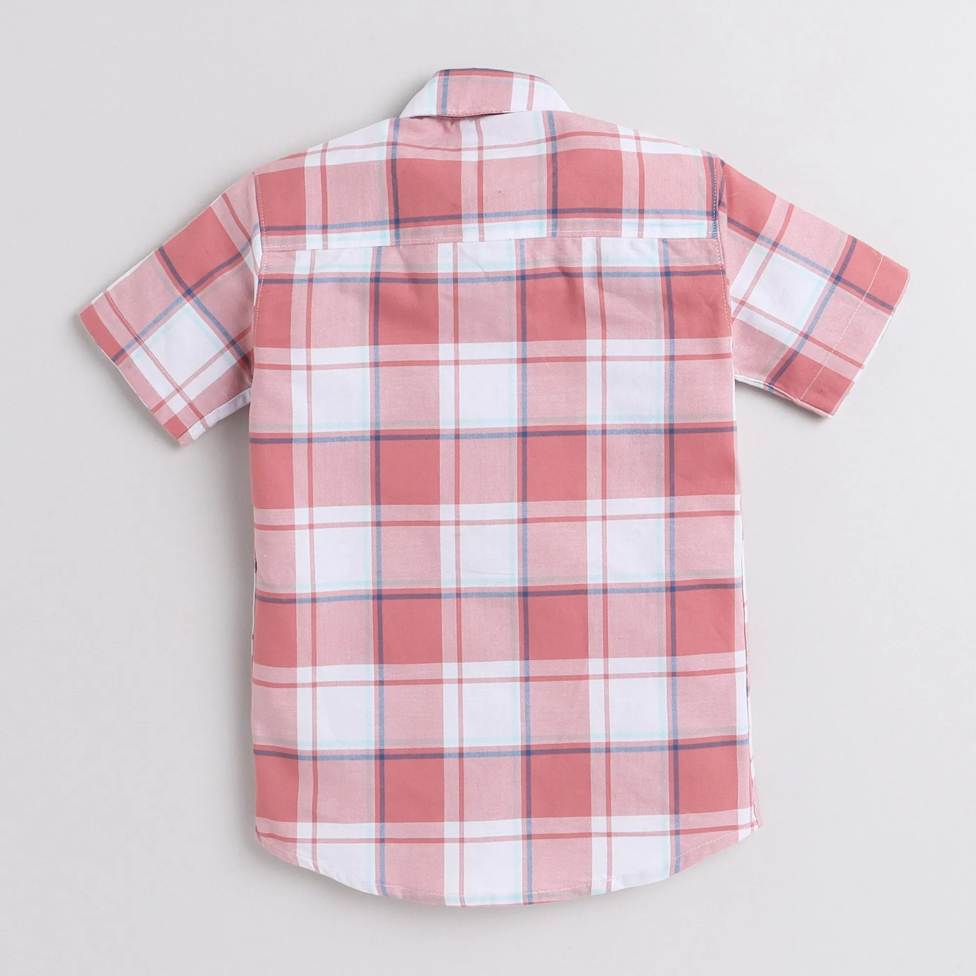 Polka Tots Half  Sleeve Checks Shirt P T Print - Peach