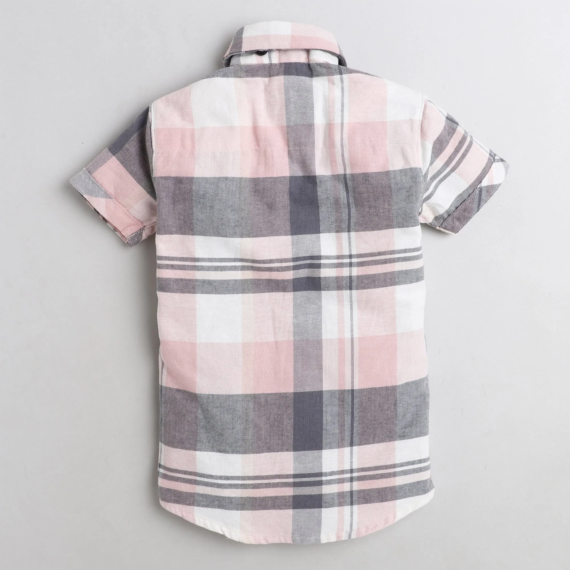 Polka Tots Half Sleeve Shirt 100% Cotton Checkered With Stylish Hoddie - Pink