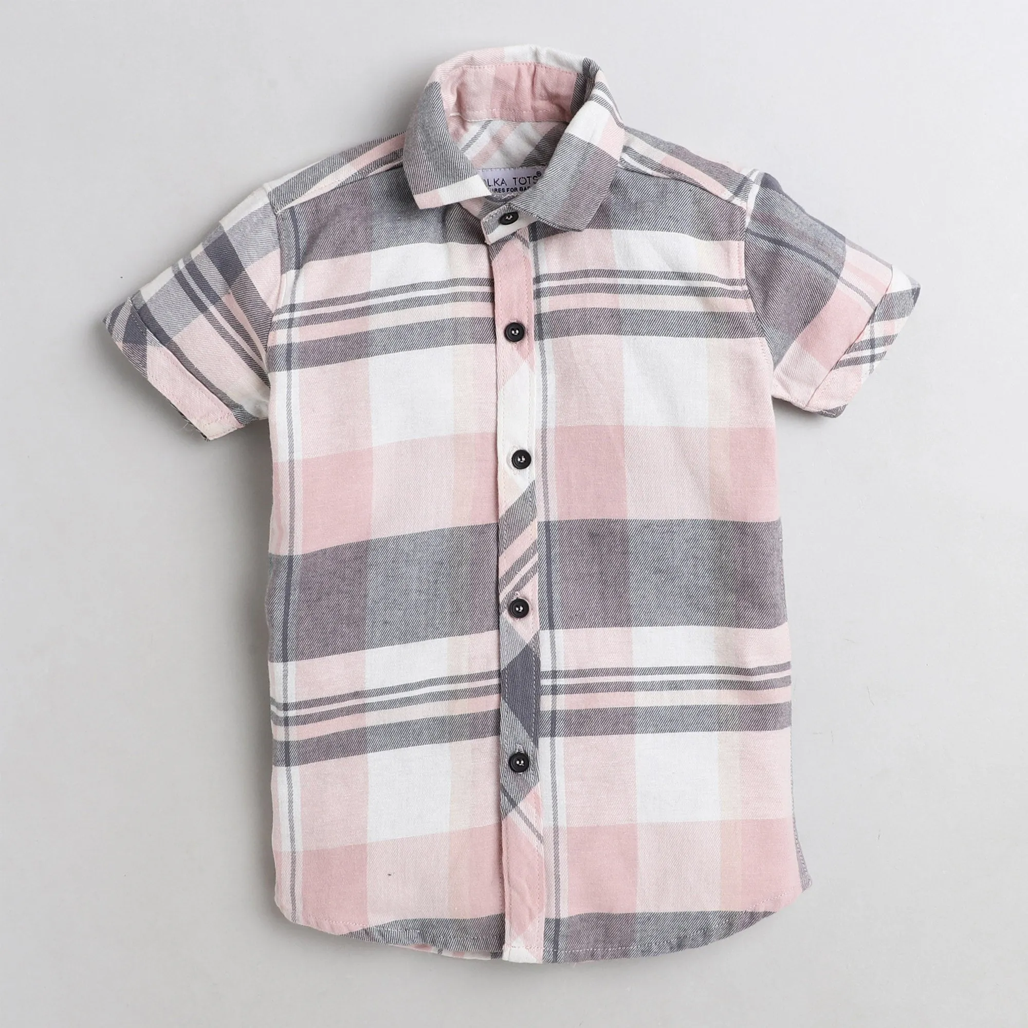 Polka Tots Half Sleeve Shirt 100% Cotton Checkered With Stylish Hoddie - Pink