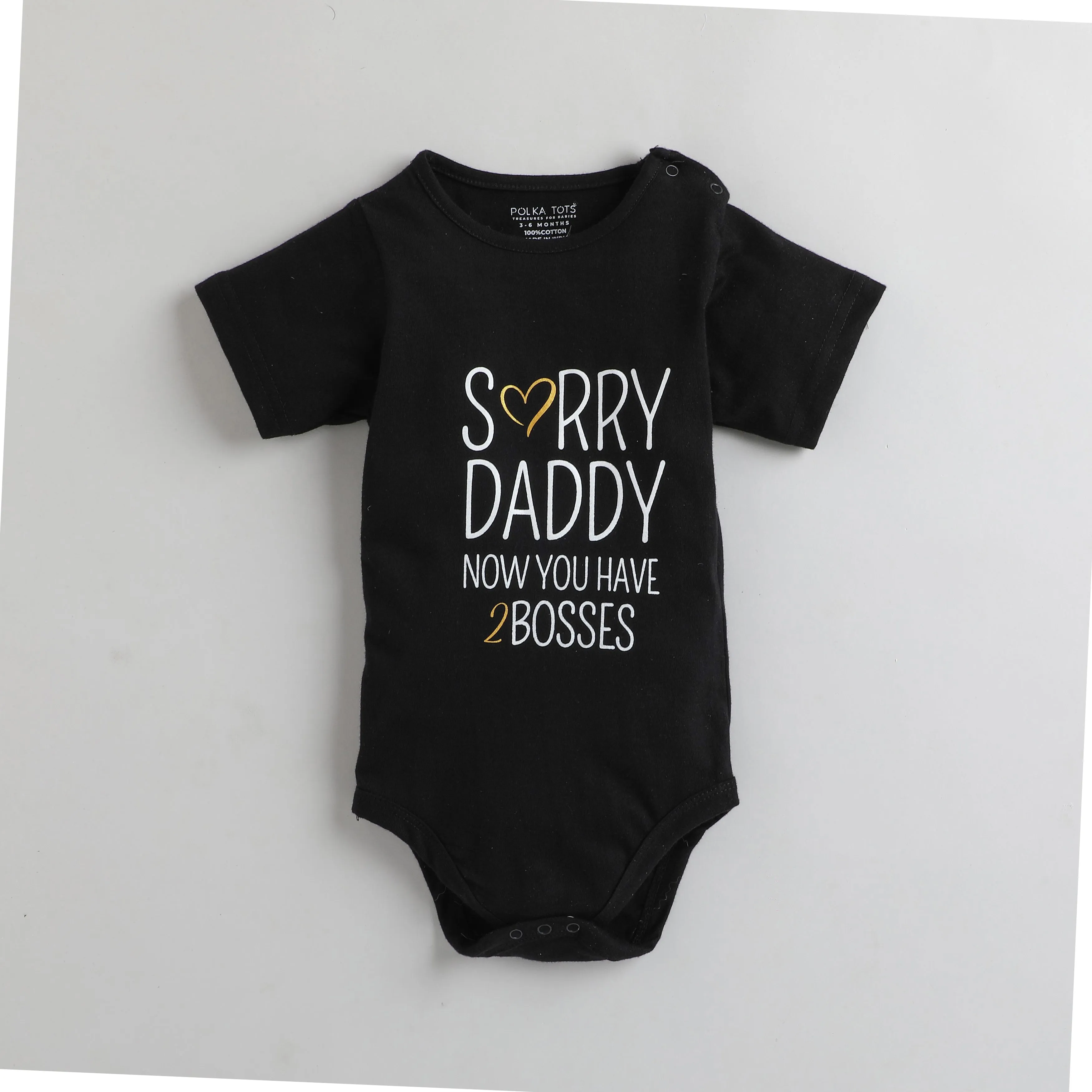 Polka Tots Half Sleeve Sorry Dad Print Romper Onesie - Black