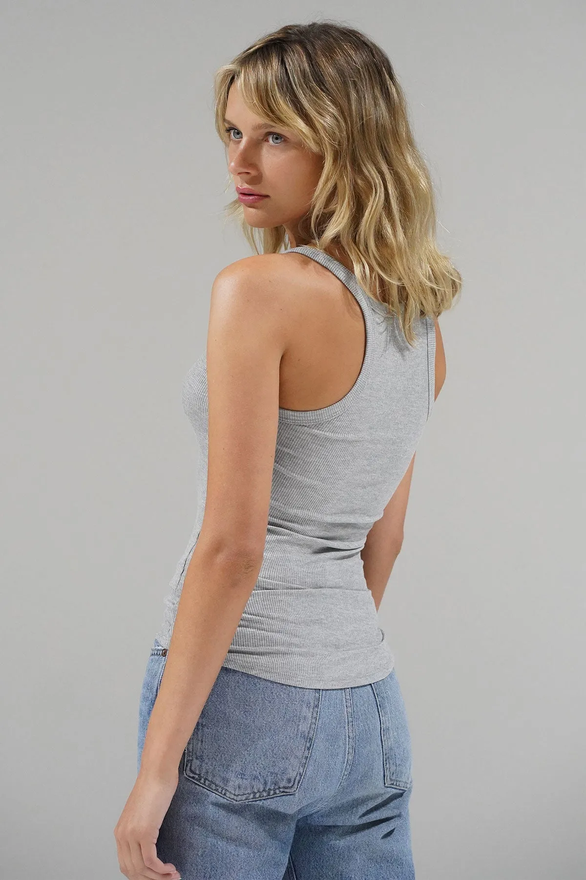 Skinny Racer Ribbed Tank - Heather Grey