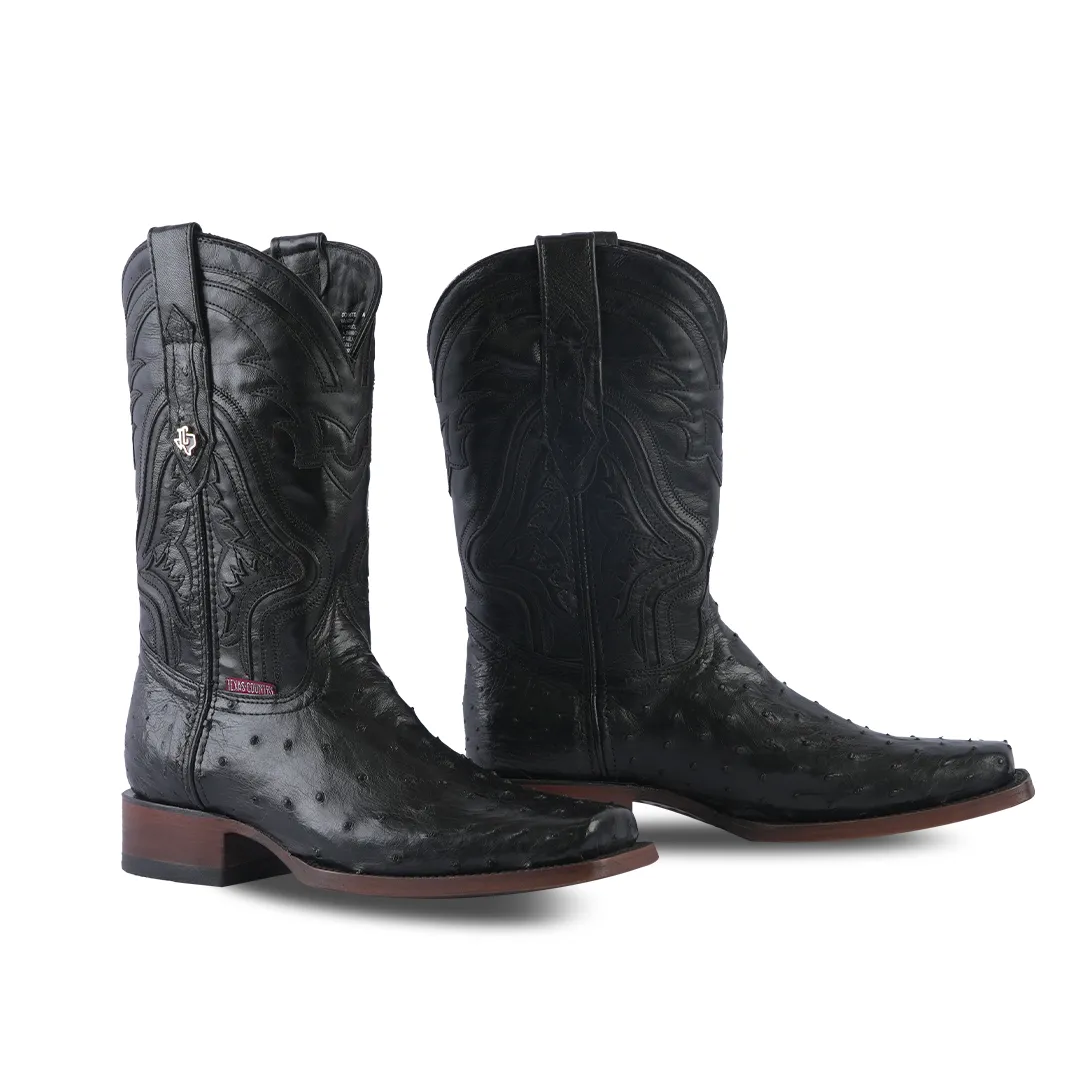 Texas Country Exotic Boot Ostrich Black Rodeo Toe AV90