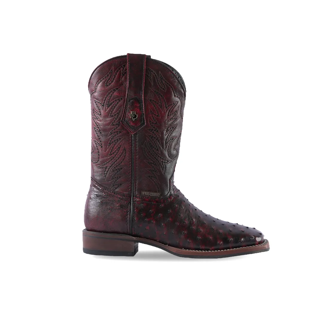 Texas Country Western Boot Ostrich Black Cherry E01