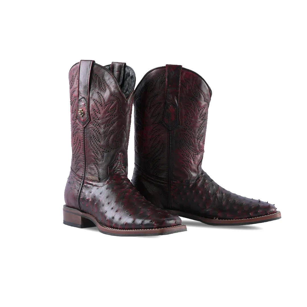 Texas Country Western Boot Ostrich Black Cherry E01