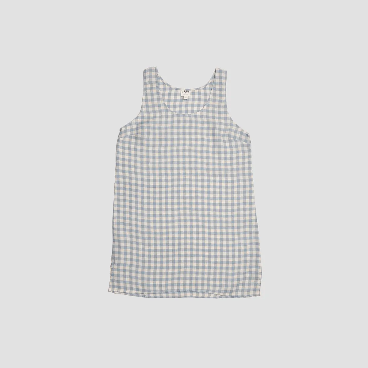 Warm Blue Gingham Linen Night Dress