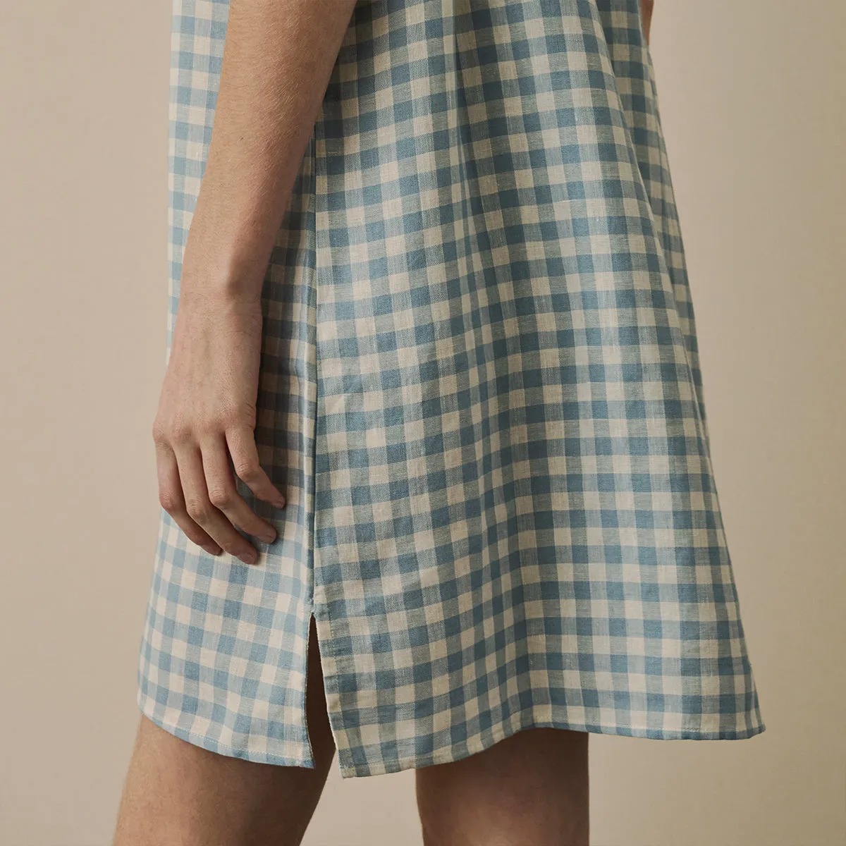 Warm Blue Gingham Linen Night Dress